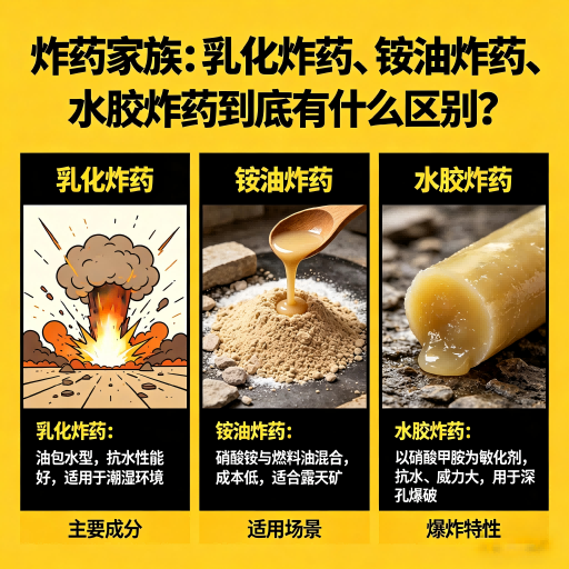 安次炸药家族：乳化炸药、铵油炸药、水胶炸药到底有什么区别？